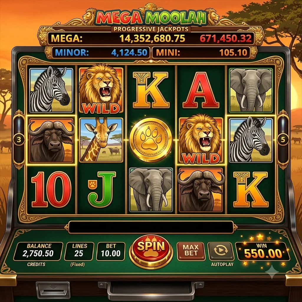 Слот Mega Moolah с прогрессивным джекпотом и сафари-тематикой